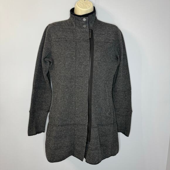 Title Nine Swacket Grey Knit Jacket Womens  Wool Asymmetric Gray Moto Sweater M - Picture 1 of 10